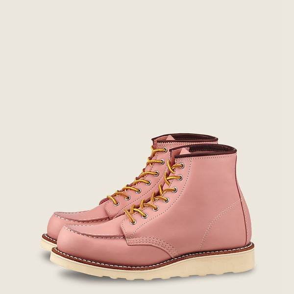 Red Wing Heritage Boots Pink - Womens 6-inch Classic Moc - Short Boundary Leather - 3980-IHSXT